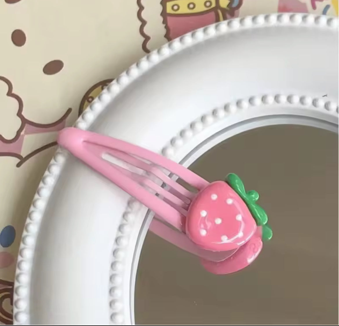 4pcs Pink Strawberry Cute Hair Clip