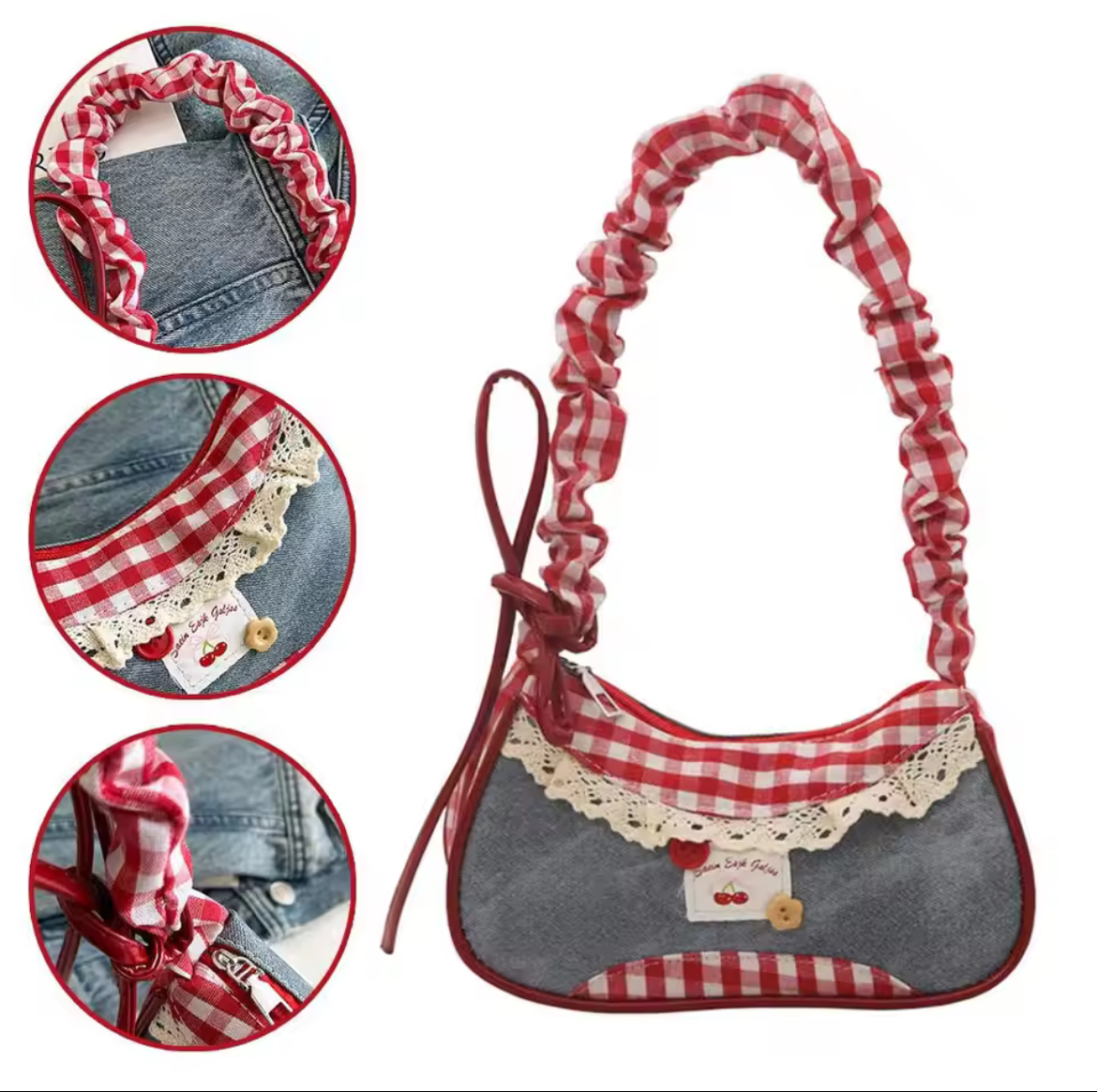 Gingham & Bow Mini Handbags Shoulder strap
Korean Hand-held
