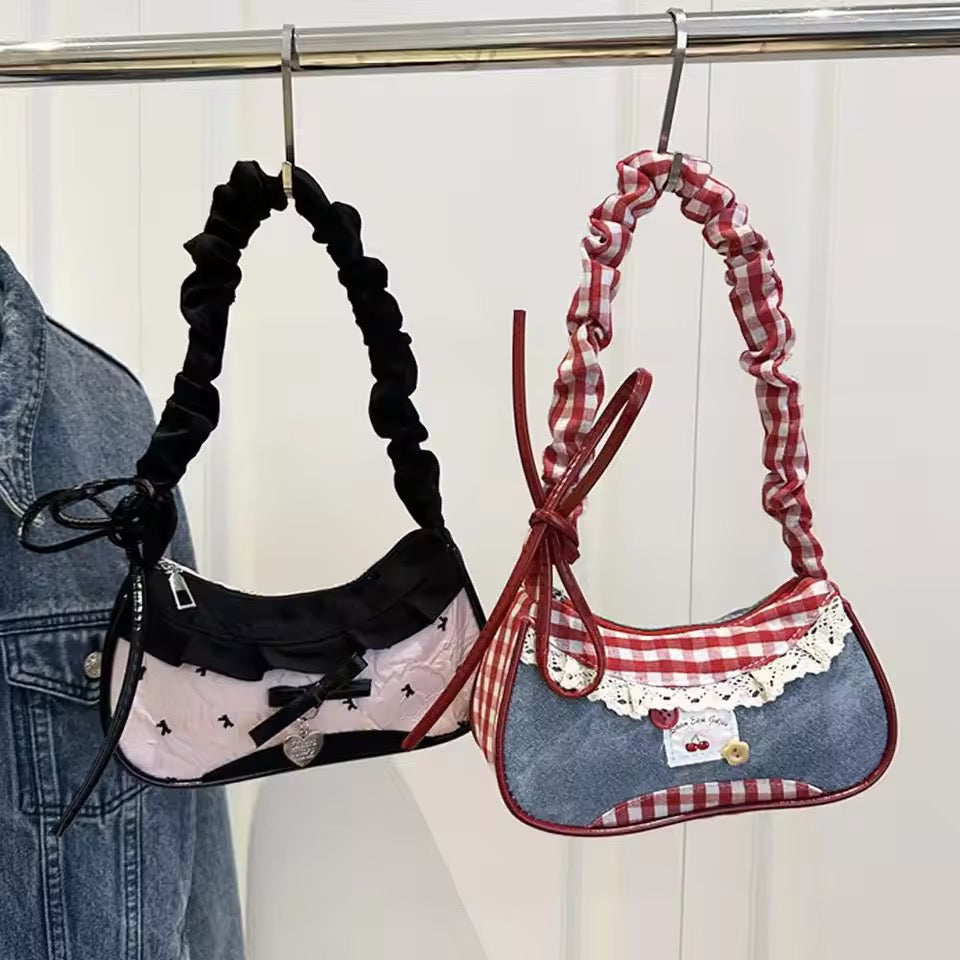 Gingham & Bow Mini Handbags Shoulder strap
Korean Hand-held