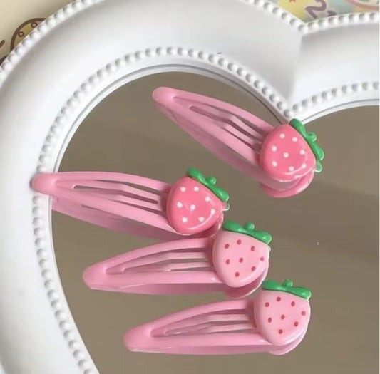 4pcs Pink Strawberry Cute Hair Clip