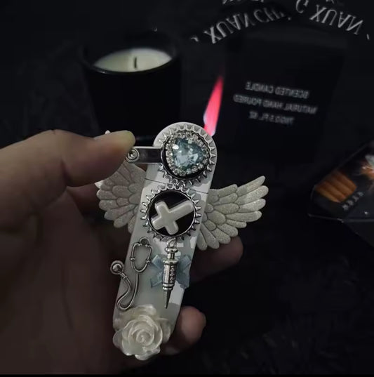 Angel Wings Windproof Lighter Pink Flame Butane Inflatable Lighter Cigarette Accessories Lighter