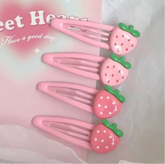 4pcs Pink Strawberry Cute Hair Clip