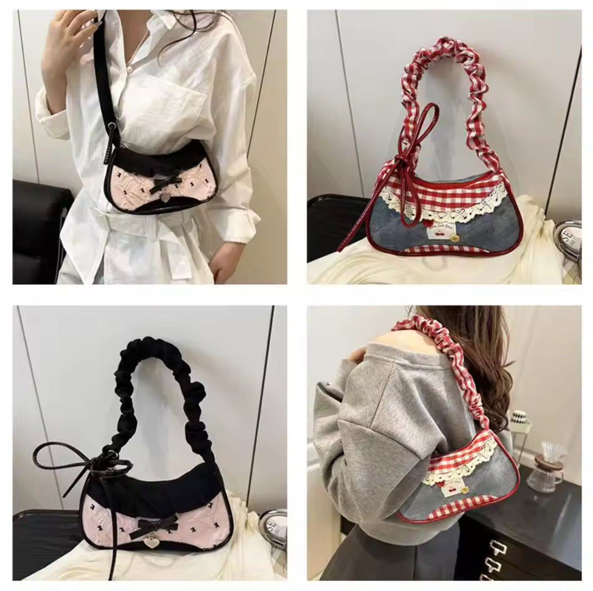 Gingham & Bow Mini Handbags Shoulder strap
Korean Hand-held