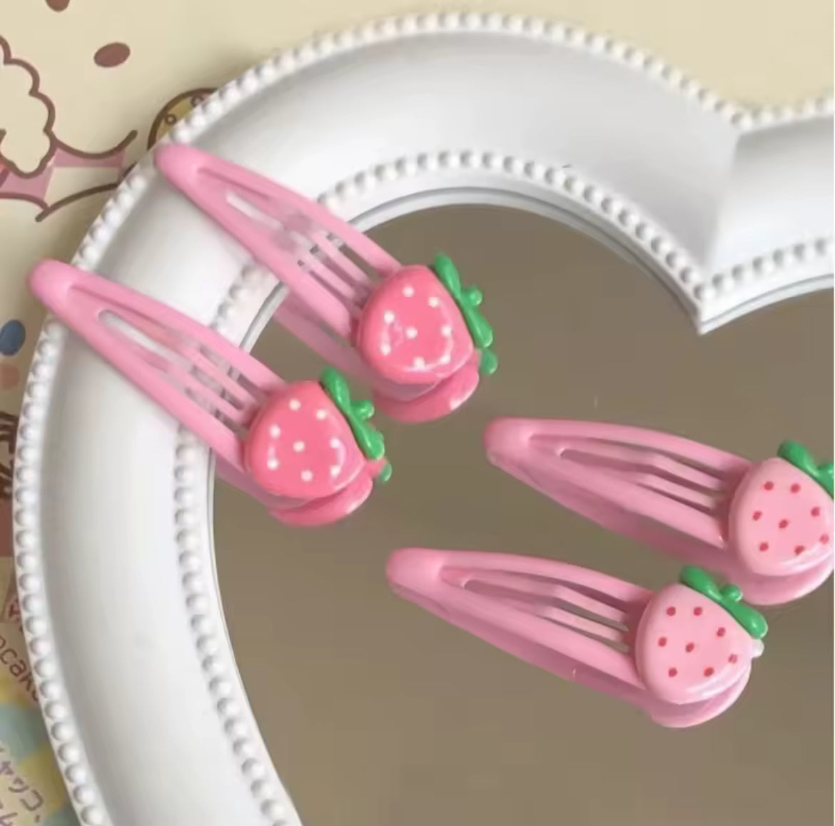 4pcs Pink Strawberry Cute Hair Clip